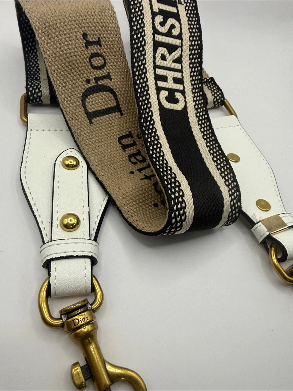 Dior Beige, Black & White Canvas Leather Strap with Gold Hardware